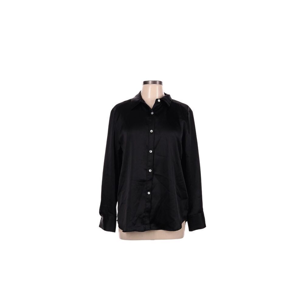 NWT XXL Rachel Zoe Los Angeles New York Black Satin  Long Sleeve Shell Button Bl